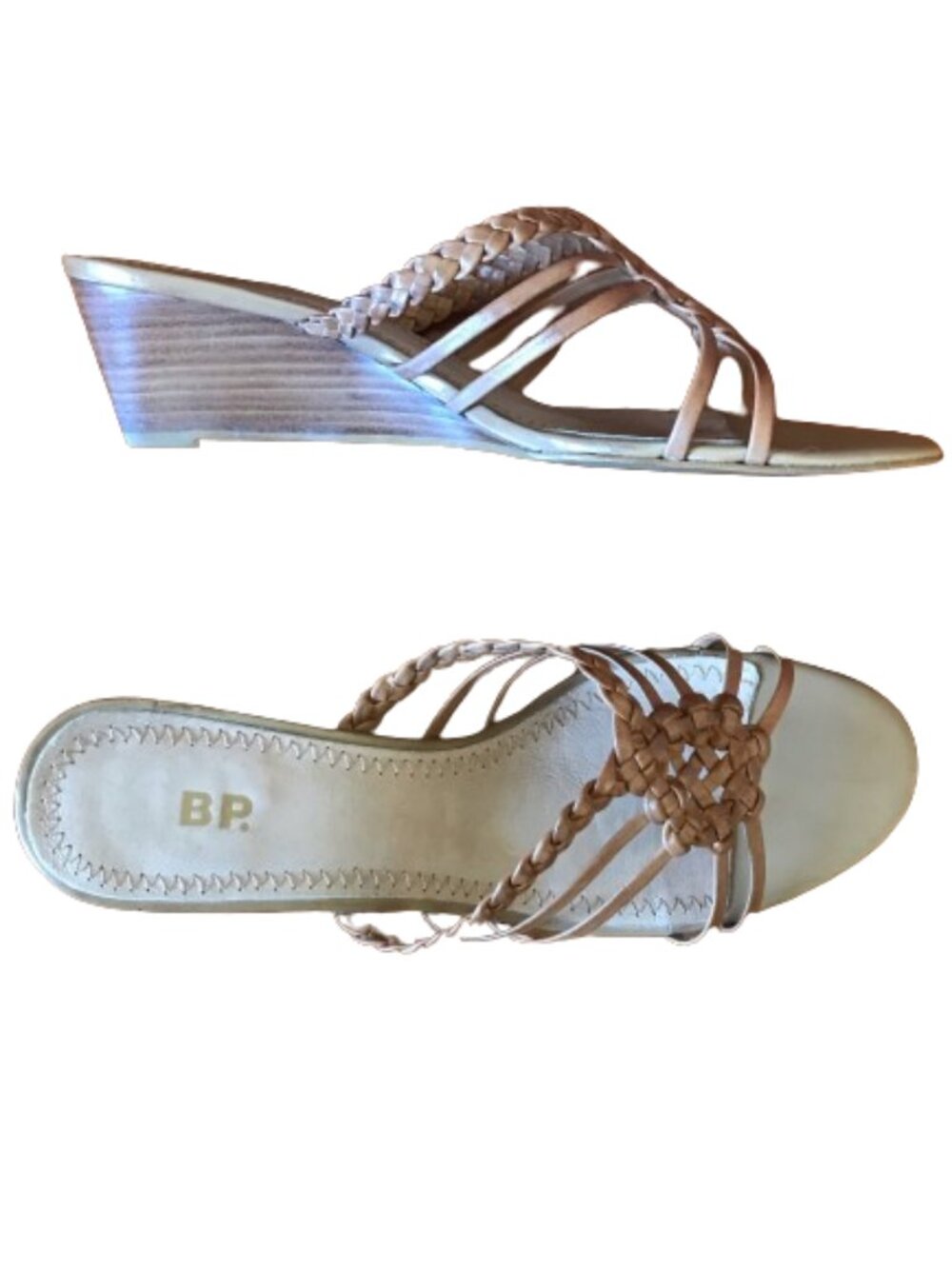 BP Tan Brown Leather Wedge Sandals Size 8.5